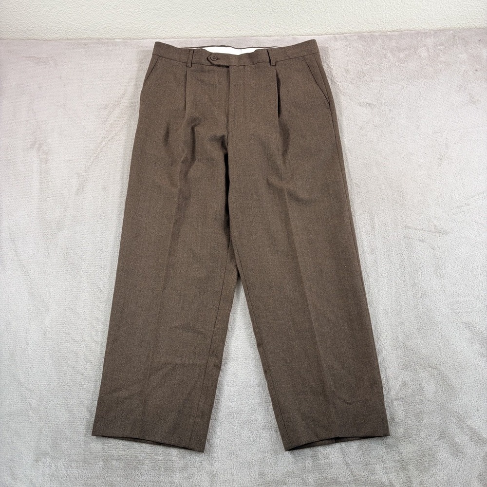 Vintage Bill Blass Pleated Cuffed Trouser Pants in Brown Wool Men 36x28 Italy